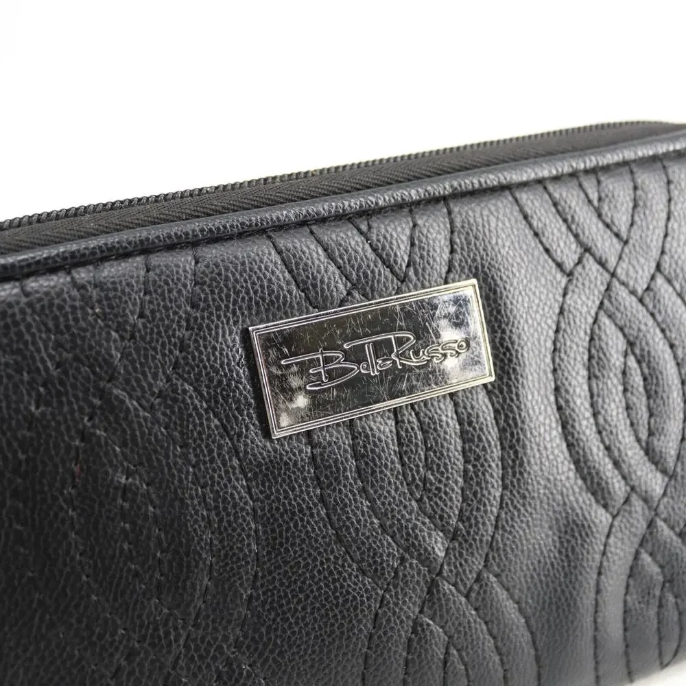 Bella Russo Wallet Black Faux Leather Quilted Clutch ID Card Cash Coin Accordion